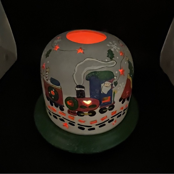Vntge Candle Holding Glow Dome Christmas Santa & Train. Ceramic 2 Piece - Picture 15 of 16